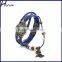Fashion Women Leather Wrist Watch Bracelet Retro Owl Pendant Weave Wrap Quartz Watch(Blue) WP009