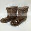 Customized fashionable women Leopard Printed rubber egoli gumboots steel toe cap gumboots gold