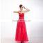 rose decoration gauze satin fabric off-shoulder wrapped chest beading maxi evening dress