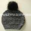 soft acrylic yarn knit beanie hat with faux fur pompom multi colorways
