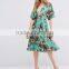 Pleated Kaftan Midi Dress In Turquoise Floral