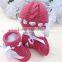 Baby Hand Knitted Hats With Shoes Winter Fashion Crochet Clothes Set For Kids
