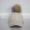 Myfur Man Suede Baseball Cap And Hat With Real Red Fox Fur Pom Puff