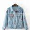 Runwaylover EY1048C Printing Custom Women Oversized Quilted Denim Jacket With Patch