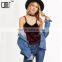 Velvet V-neck top with choker, ladies sexy tank top