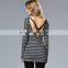 Newest design OEM wholesale gray women vertical stripes blouse 2017