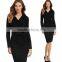 Women's Elegant Faux Wrapped Ruched Detachable Belted Bowknot Wear to Work Office Stretch Bodycon Fitted Dress
