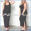 High quality wholesale clothing women plus size front zipper stripe knit maix dress xxxxl fancy dress