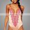 Wholesale Products Girl Embroidered Sexy swimming Wear Deep V-neck Swimsuit Backless Beachwear Cross Bandage Apparel