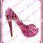 Aidocrystal Luxury big diamond rhinestone deep pink peep toe glitter wedding shose high heel