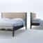 Contemporary wooden bed BB-1503 Solid Ash wood frame with soft paded headboard bedroom furniture