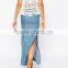 Fashion Women Divided Long Maxi Skirt in Chambray Denim