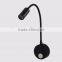 3W LED wall mount light, hotel bedside headboard reading light 12V with flexible gooseneck on/off switch