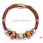 Leather Bracelet With Ceramic Beads and Rose Gold Charms 9 Colors for Choice