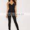 Black structured spaghetti strap form-fitting summer jumpsuit