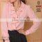 Wholesale ladies tops cheap price long sleeve ruffled neckline mature ladies blouse