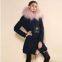 Winter navy blue shell and pink fur lining big fur collar coat real wool coat