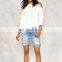 Plain white crew neckline bare enough cold shoulder sweatshirt