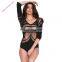 New Arrival see through long sleeve womens teddy lingerie