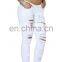 2016 Baiyimo Women Casual White Ripped Denim Custom Jeans Wholesale