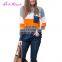 Wholesale Long Sleeve Color Block Pocket Loose Women Sweater Ffor Winter