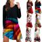 Multi color printed loose and versatile long-sleeved dress