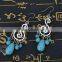 Vintage Music Notes Shape Turquoise Pendant Earrings Jewelry For Women