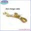 golden crystal color data charger quick 2in1 usb cable,portable new 2in1 charge cable
