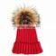 Myfur Lady Fashion Real Raccoon Fur Pompom Striped Knit Hat Wholesale