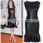 Sexy Women Party Wear Pencil Sleeveless Dress Fashion Leather Back Zipper Dresses 2016