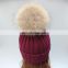 Popular women men beanie hats fur poms hats fur bobble hats wholesale pom poms hats with genuine fur ball