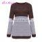 Free Shipping Brown Splicing Crewneck Winter Latest Design Fashion Sweater For Women