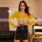 Women Long Sleeve Adjustable Lace Up Camisole Hollow Out Metal Chain Tank Tops Sexy Clubwear Tees Crop Top