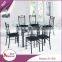 Wholesale modern design dining room table set 9mm thick cheap black glass top dining table 6 chairs set