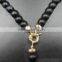 8mm black stone beads rosary necklace with 16mm tiger eye bead