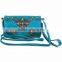 Trendy Cowgirl Purse Rhinestone Croc Skin Cross Shoulder Handbag Wallet Set Blue