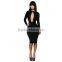 Hottest Women Classic Black Hollow Out Pencil Midi Club Dresses Fashion Long Sleeve Knee Length Elegant Sim Bodycon Sexy Dress