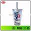 Wholesales 16 OZ Double Wall Clear Plastic Straw Cup With Lid for Beverage