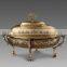 Antique Brass Round Cupcake Tray With Crackle Glass Cover, Ornamental Bronze Casting Dessert Tray Holder For Tableware