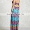Fashion OEM elasticized back waist Turquoise Strapless Damask Maxi Dress