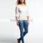 2016 Guangzhou Shandao Hot Selling New Arrivals Summer Casual Fat Women 3/4 Sleeve White Boat Neck Slim Lace Plus Size Top