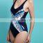 Deep Blue Backless Print Geometric Women Sports Swimwear