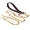 New Golden Stainless Steel Leather Rope Pet Leash Training Dog