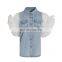 patchwork mesh short sleeve denim jacket 2020