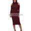 2020 New Arrivals Women Solid Color Fashion Casual Dresses Ladies Long Sleeve Turtleneck Off Shoulder Dresses Women Autumn Dress