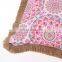 Custom Made Decorative 3D Printed Pink Flowers Outdoor Bench Waterproof Throw Pillow Cushion with Jute Fringe