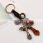 2015 Hot Sale Fashion Punk Style Keychain Cross Shape Pendant Leather Keychain