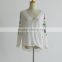 cross v-neck long sleeve embroider mature women white chiffon blouses                        
                                                                                Supplier's Choice