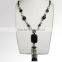 New stylish black stone choker necklace gemstone and crystal quartz beaded statement necklace with knots and drop pendants