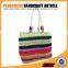 Colorful rainbow color stripe beach bag cotton handle with paper straw material handbag
